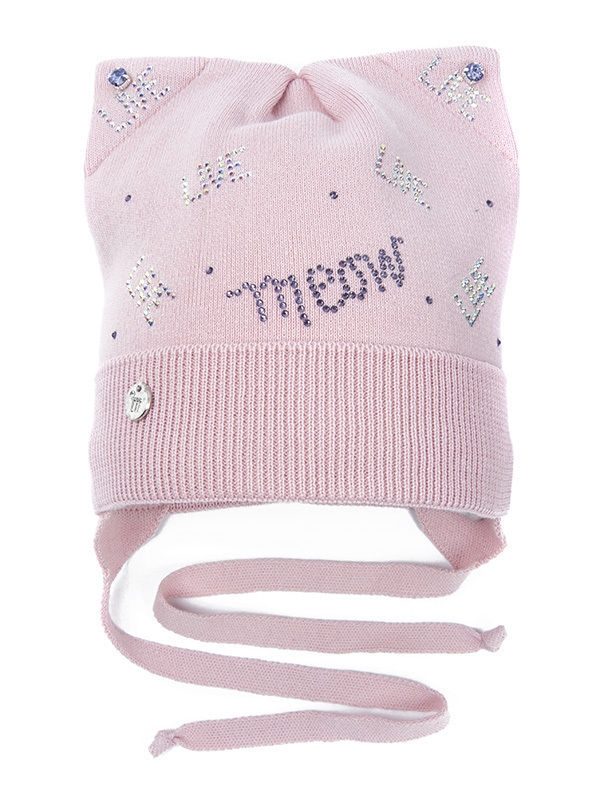 Шапка для девочки Кошачья жизнь, Миалт сиренево-розовый - Шапочки на завязках