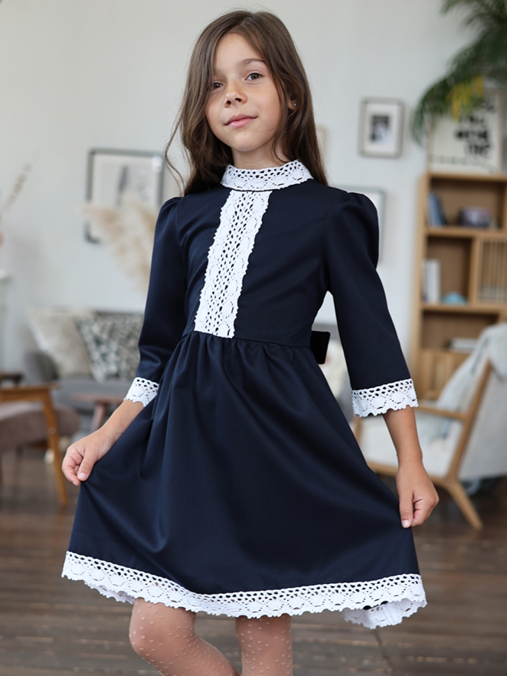 Платье для девочки школьное БУШОН SK43, цвет темно-синий - 