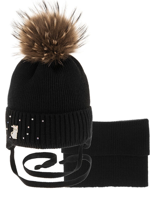 Комплект для девочки Сестренка комплект, Миалт черный, зима - Комплекты: шапка и шарф