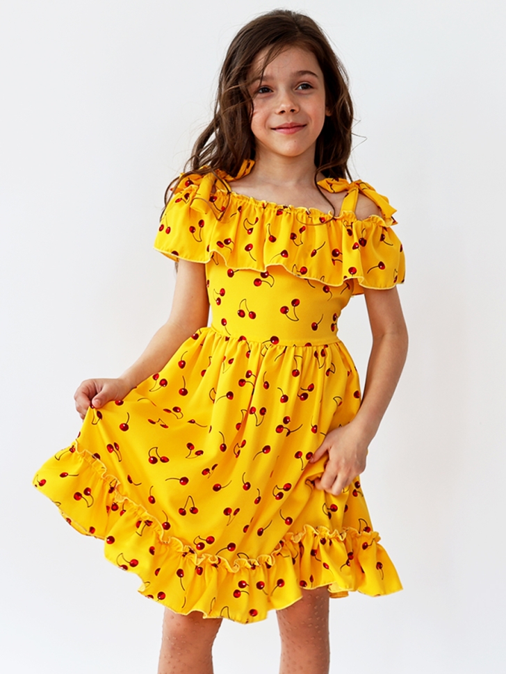 Платье для девочки вискоза БУШОН ST65, цвет желтый/вишня - Платья коктельные / вечерние