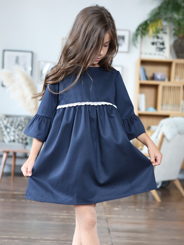 Платье для девочки школьное БУШОН SK44, цвет темно-синий - 