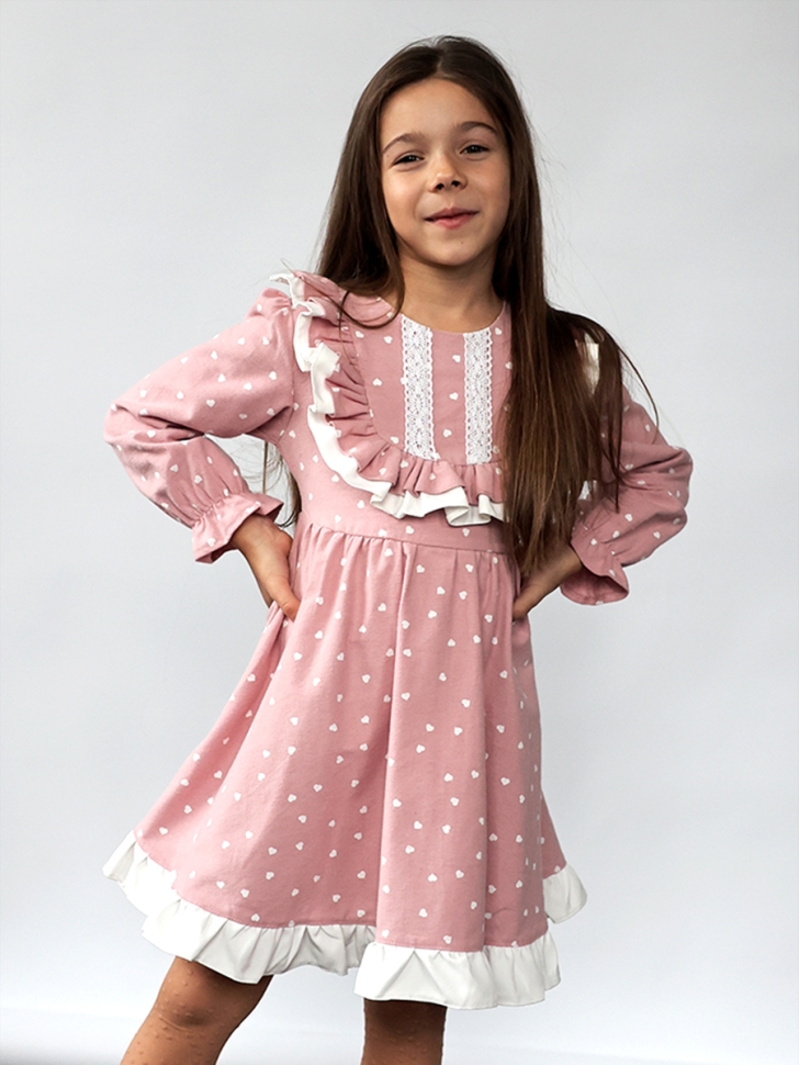 Платье для девочки нарядное БУШОН ST592, цвет розовый сердечки - Платья коктельные / вечерние