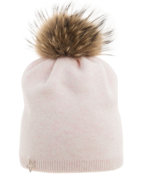 Шапка для девочки Луиза, Миалт бело-розовый/меланж, зима - Шапки с меховым помпоном