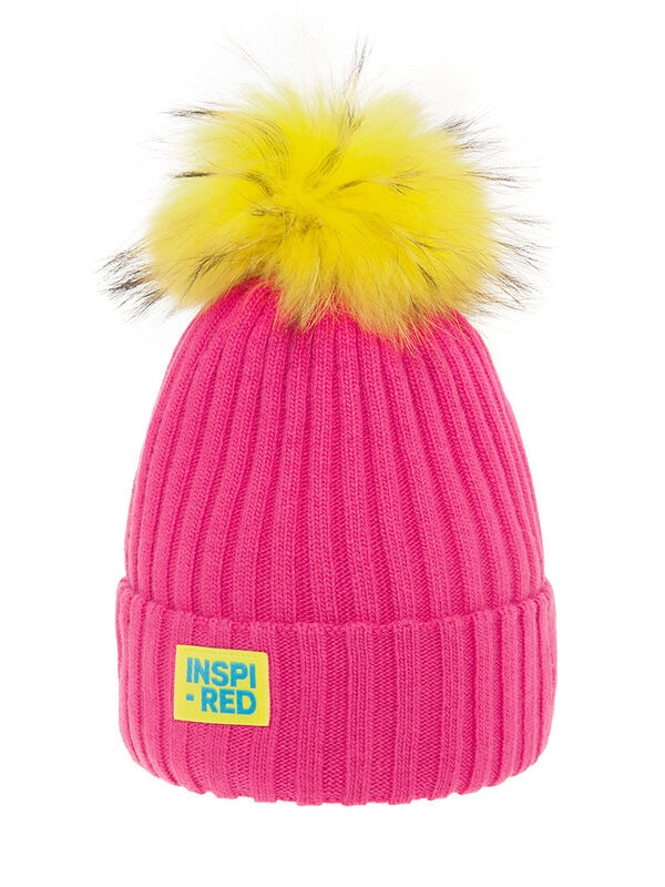Шапка для девочки Inspired, Миалт фуксия, зима - Шапки с меховым помпоном