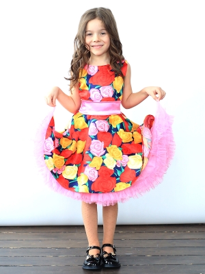 Платье для девочки нарядное БУШОН ST30, стиляги цвет мультиколор, принт цветы