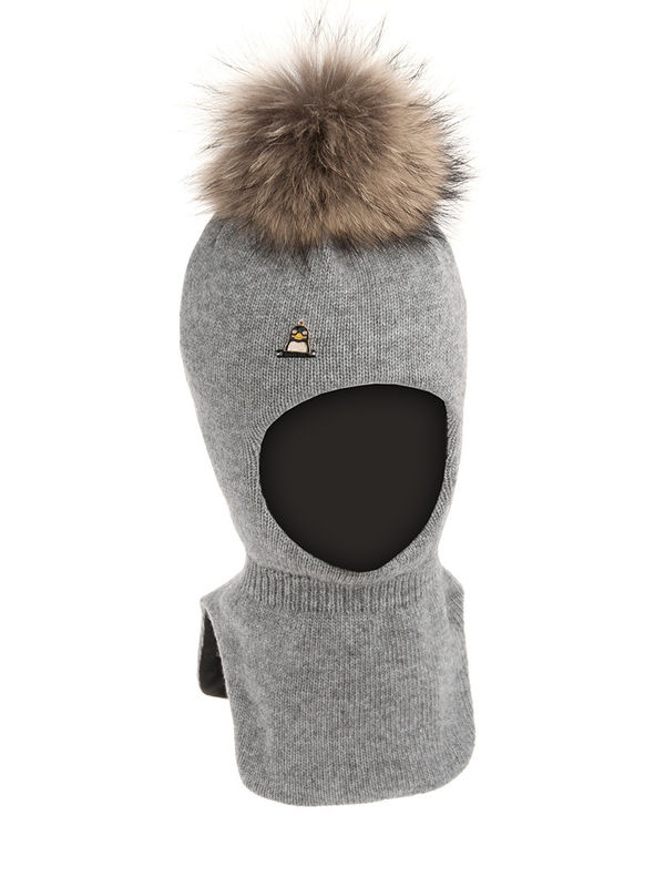 Шлем для мальчика Пингвин, Миалт средне-серый, зима - Шлемы осень-зима