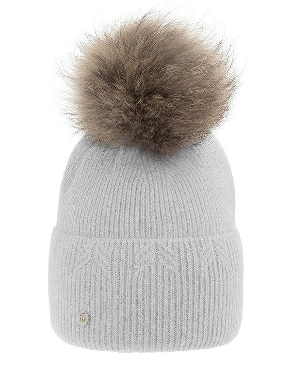 Шапка для девочки Вариация-2, Миалт светло-серый/меланж - Шапки с меховым помпоном