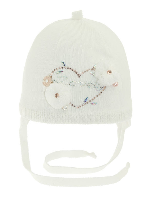 Шапка для девочки Лютик, Миалт белый, весна-осень - Шапочки на завязках