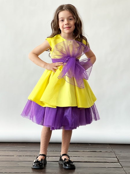 Платье для девочки праздничное БУШОН ST70, цвет желтый/фиолетовый - Платья праздничные / нарядные