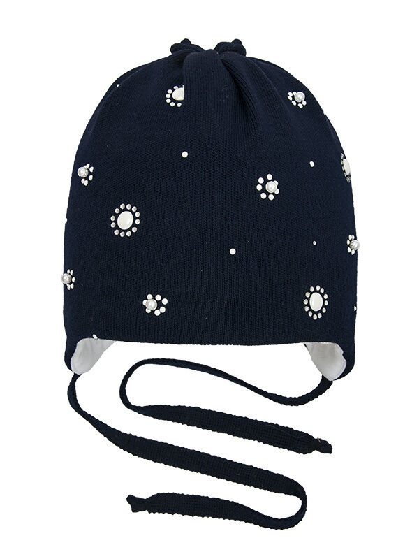 Шапка для девочки Карамелька, Миалт темно-синий, весна-осень - Шапочки на завязках