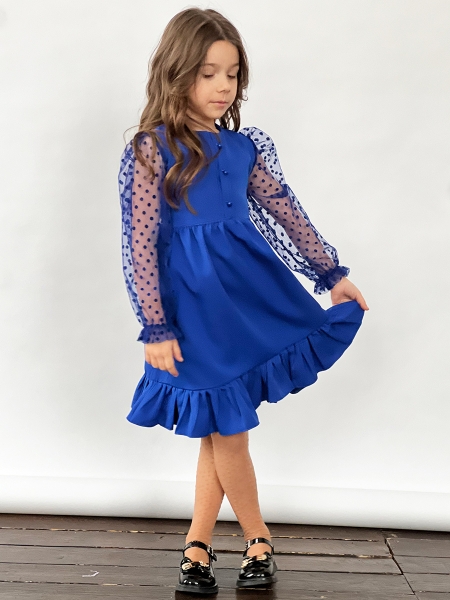 Платье для девочки нарядное БУШОН ST52, цвет синий электрик - Платья коктельные / вечерние