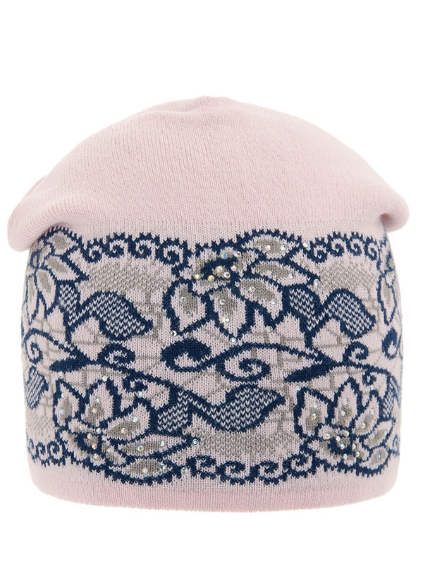 Шапка для девочки Лотос, Миалт пудровый/темно-синий - Для девочек весна-осень