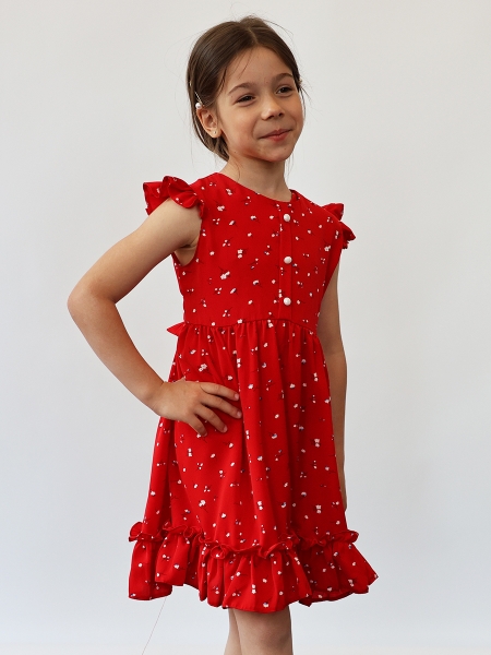 Платье для девочки вискоза БУШОН ST66, цвет красный цветы - Платья коктельные / вечерние