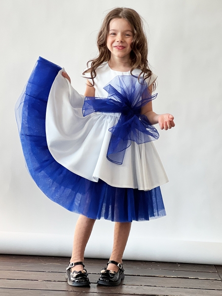 Платье для девочки праздничное БУШОН ST70, цвет белый/голубой - Платья праздничные / нарядные