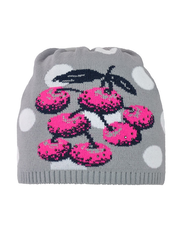 Шапка для девочки Cherry, Миалт светло-серый/белый - Для девочек весна-осень