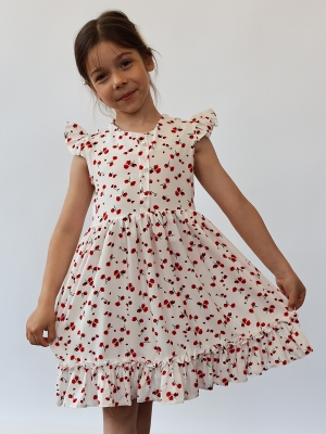Платье для девочки вискоза БУШОН ST66, цвет бежевый/красный цветы