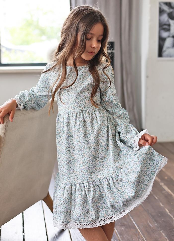 Платье для девочки БУШОН XB88, голубой цветы - Платья коктельные / вечерние