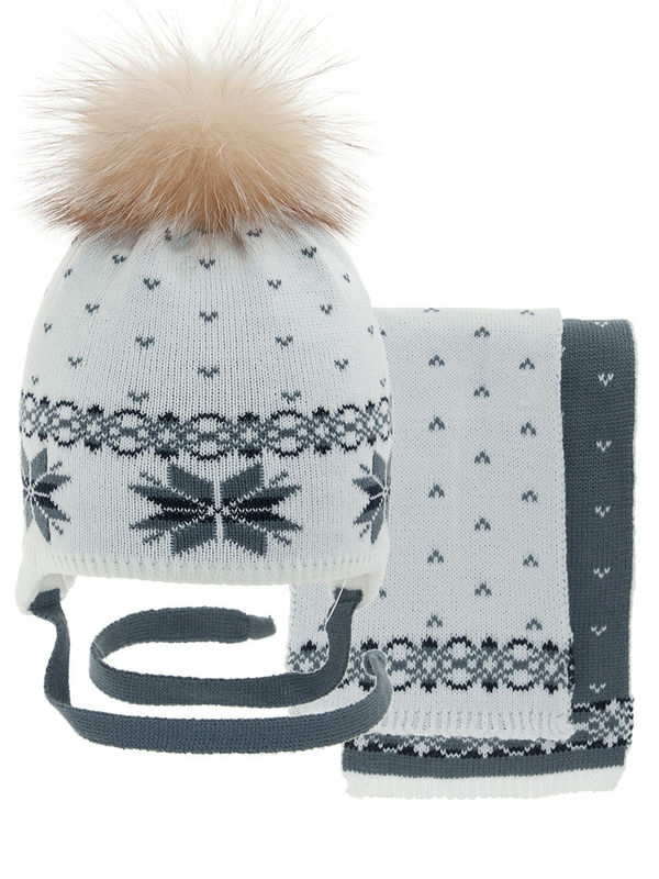 Комплект для мальчика Антарктида, Миалт белый/джинс, зима - Комплекты: шапка и шарф