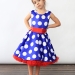 Платье для девочки нарядное БУШОН ST20, стиляги цвет василек, красный пояс, принт белый горох