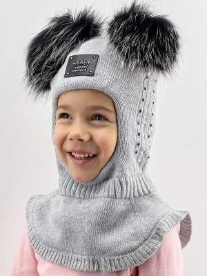Шлем для девочки Мадлен, Миалт светло-серый, зима
