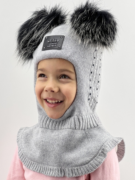 Шлем для девочки Мадлен, Миалт светло-серый, зима - Шапки-шлемы зима-осень
