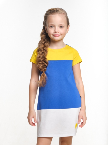 Платье для девочек Fifteen, модель 2913, цвет синий/желтый - Платья для девочек с коротким рукавом