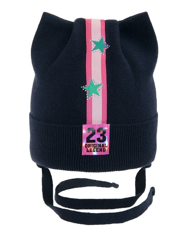 Шапка для девочки Хулиганка, Миалт темно-синий, весна-осень - Шапочки на завязках