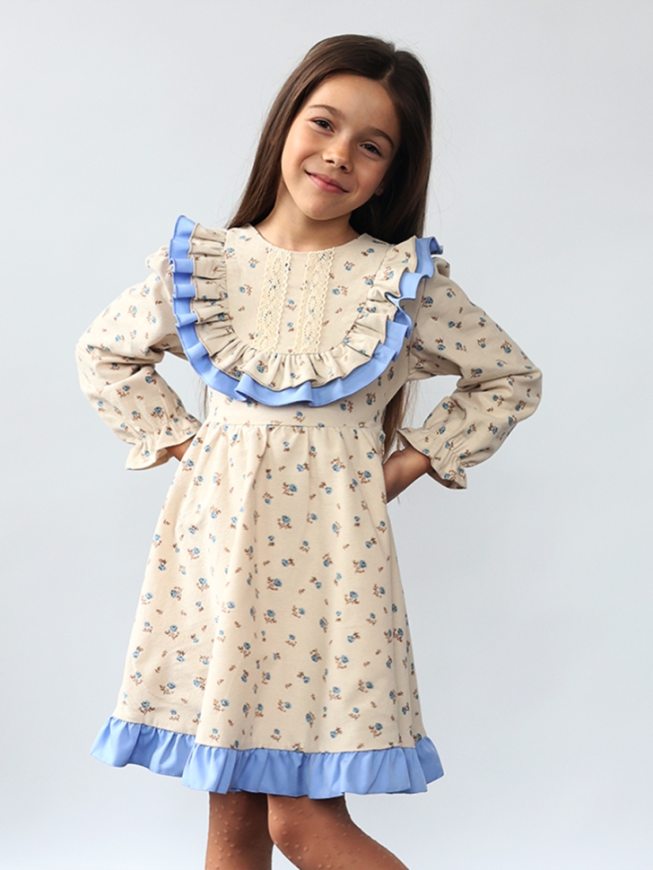 Платье для девочки нарядное БУШОН ST592, цвет бежевый/голубой - Платья коктельные / вечерние