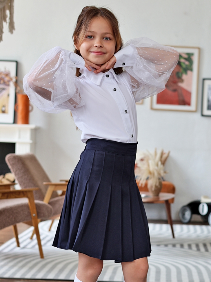 Юбка для девочек школьная БУШОН, модель SK90, цвет темно-синий - 