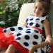 Платье для девочки нарядное БУШОН ST20, стиляги цвет белый, красный пояс, принт синий горох