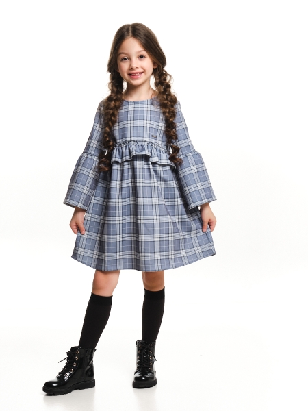 Платье для девочек Mini Maxi, модель 7043, цвет серый/клетка - Платья для девочек с длинным рукавом