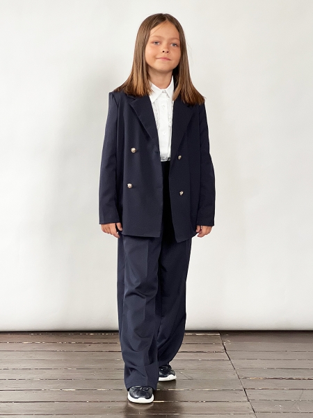 Костюм для девочки пиждак и брюки БУШОН SK80, цвет темно-синий - Комплекты трикотажные