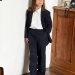 Костюм для девочки пиждак и брюки БУШОН SK80, цвет темно-синий