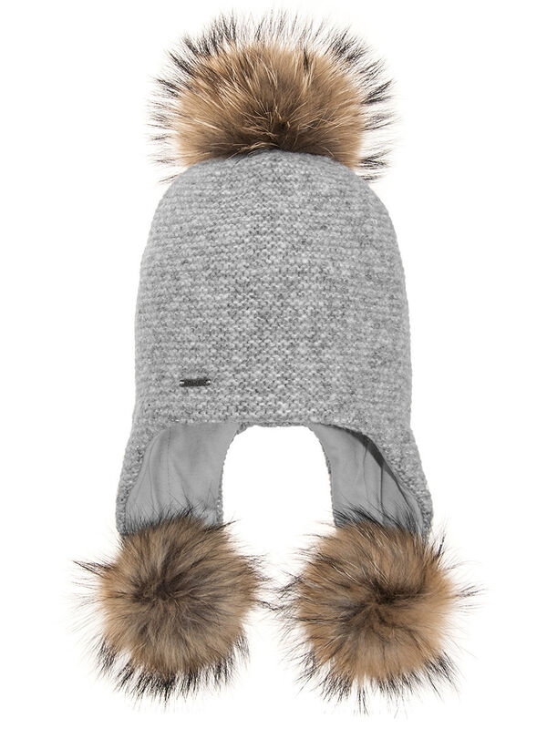 Шапка для девочки Аннет, Миалт серый, зима - Шапки с меховым помпоном