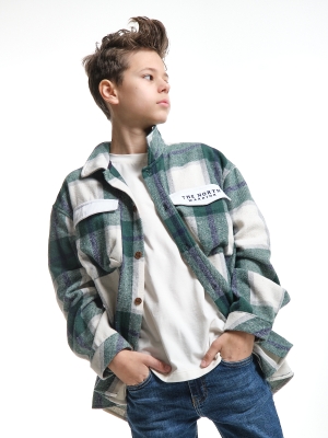 Рубашка для мальчиков Mini Maxi, модель 8076, цвет зеленый/клетка