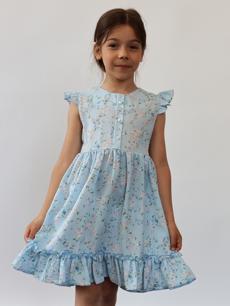 Платье для девочки вискоза БУШОН ST66, цвет голубой цветы - Платья коктельные / вечерние