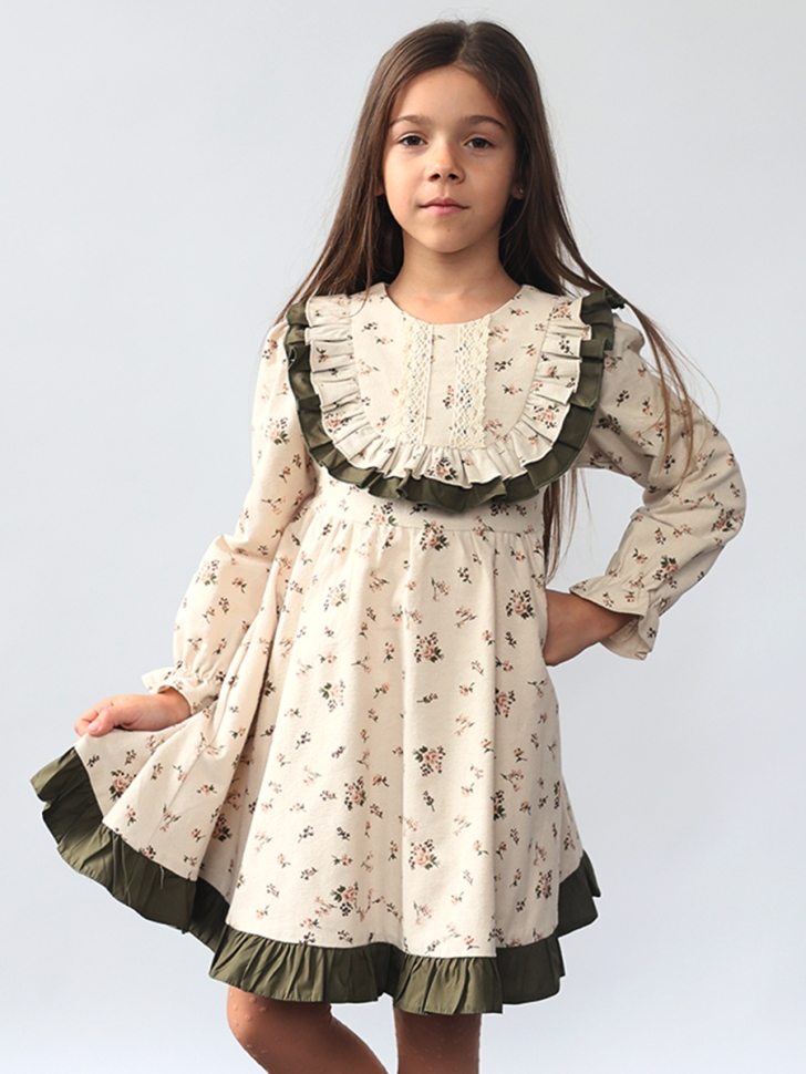 Платье для девочки нарядное БУШОН ST592, цвет бежевый/хаки - Платья коктельные / вечерние