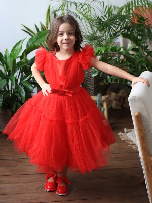 Платье для девочки нарядное БУШОН, цвет красный