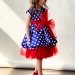 Платье для девочки праздничное БУШОН ST70, цвет синий/красный принт горох
