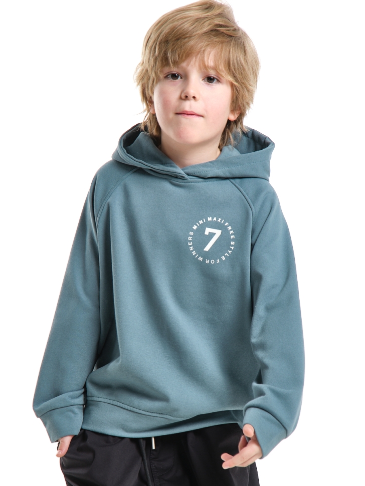 Худи для мальчиков Mini Maxi, модель 7996, цвет серый/зеленый - Худи, толстовки с капюшоном