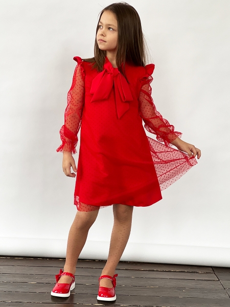 Платье для девочки нарядное БУШОН ST50, отделка фатин, цвет красный - Платья коктельные / вечерние