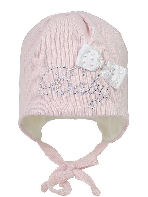Шапка для девочки Sweet baby, Миалт бледно-розовый - Шапочки на завязках