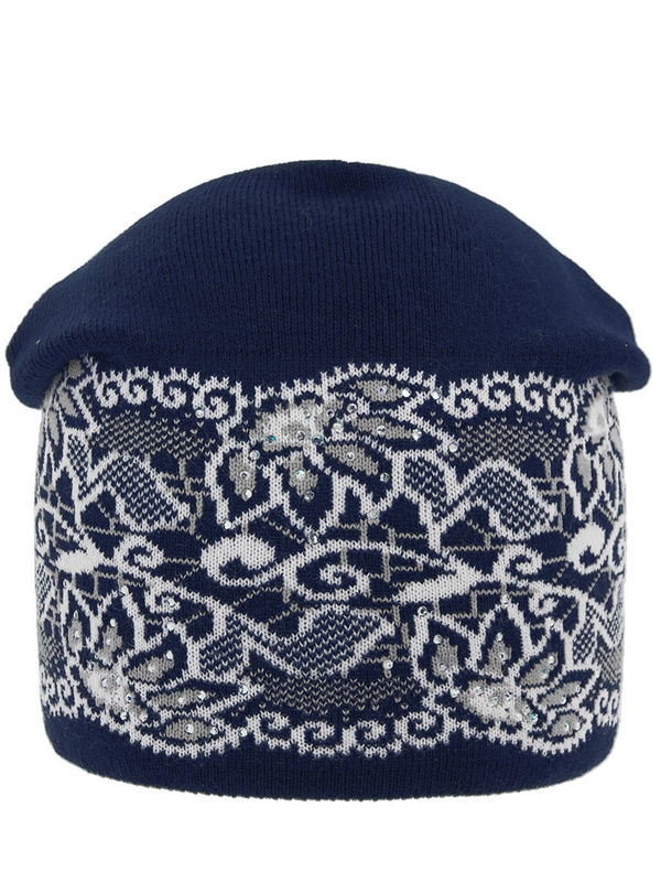 Шапка для девочки Лотос, Миалт темно-синий/белый - Для девочек весна-осень