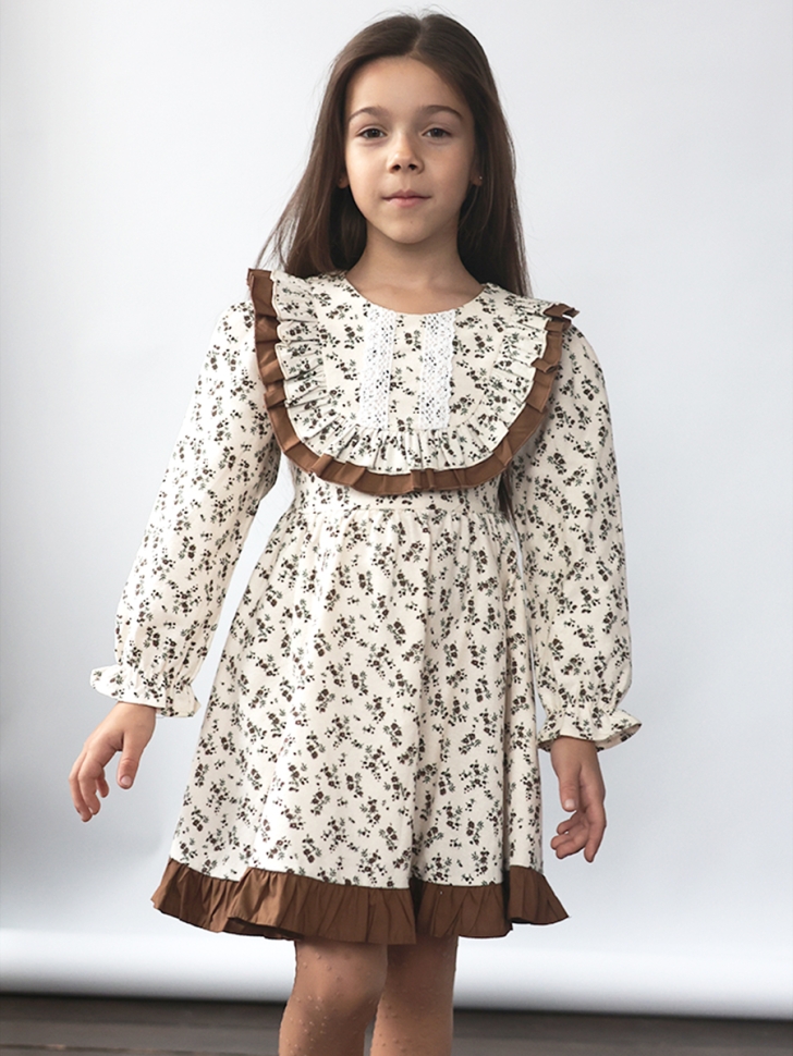 Платье для девочки нарядное БУШОН ST592, цвет светло-бежевый/коричневый - Платья коктельные / вечерние