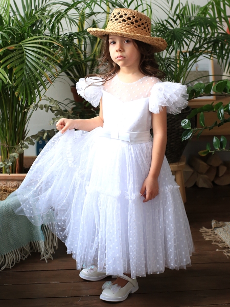 Платье для девочки нарядное БУШОН, цвет белый - Платья праздничные / нарядные