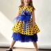 Платье для девочки праздничное БУШОН ST70, цвет желтый/синий принт горох