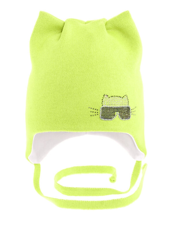 Шапка для девочки Дана, Миалт лимон/неон, весна-осень - Шапочки на завязках