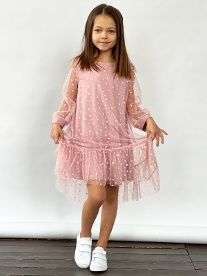 Платье для девочки нарядное БУШОН ST53, цвет пудровый/белый