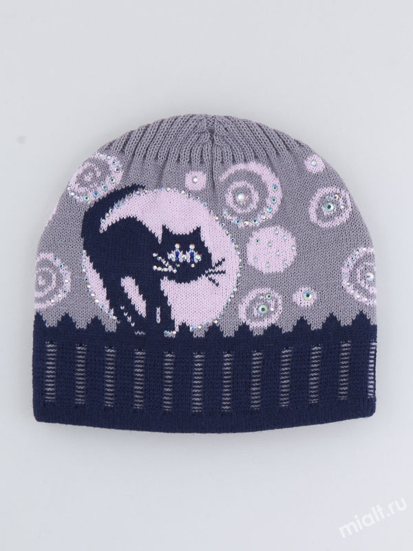 Шапка для девочки Лунный кот, Миалт темно-серый/бледно-розовый, весна-осень - Для девочек весна-осень