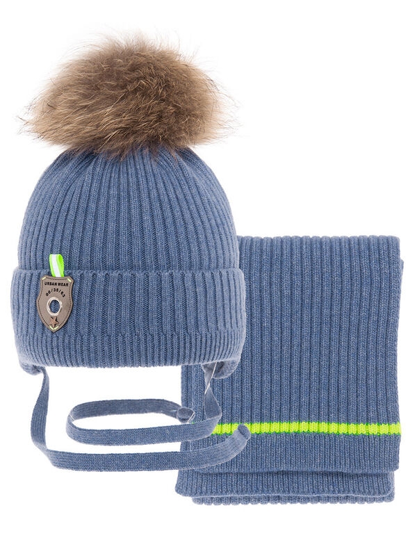 Комплект для мальчика Призер, Миалт джинсовый, зима - Комплекты: шапка и шарф